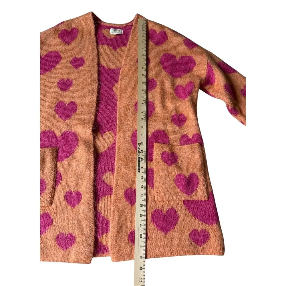 Maeve Anthropologie Cardigan Sweater Heart Open Oversize Orange Pink XS Small‎